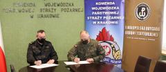 Podpisanie porozumienia 11 Małopolskiej Brygady Obrony Terytorialnej z Komendą Wojewódzką Państwowej Straży Pożarnej